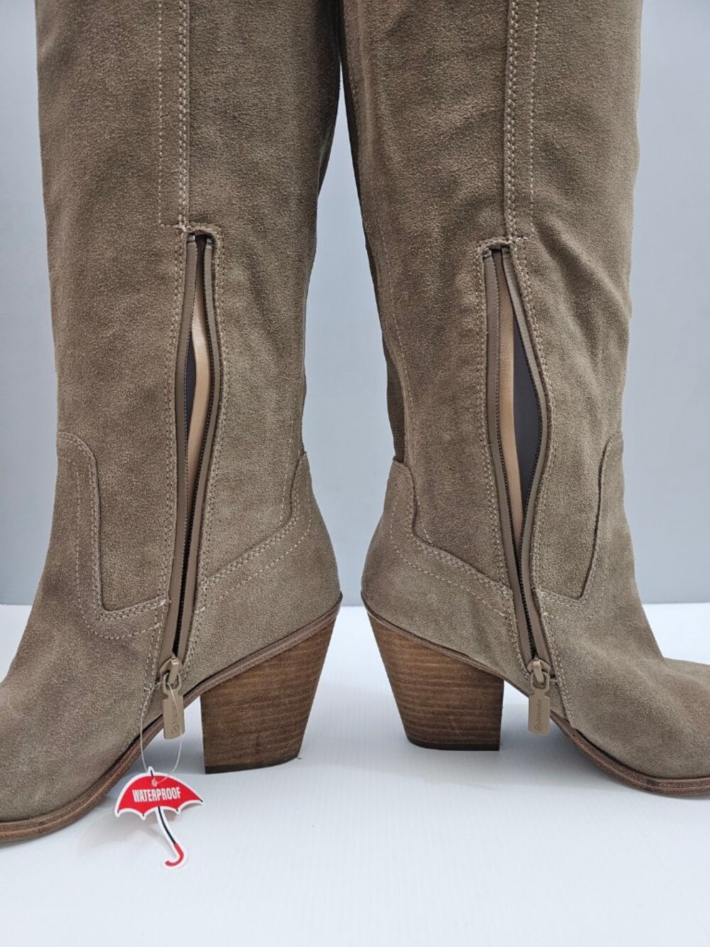 Blondo Windie Waterproof Over The Knee Boots Womens 9 Taupe Suede Block Heel - Picture 5 of 15